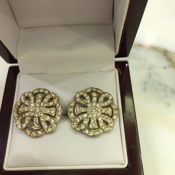 Vintage Art Deco Pierced Earrings with Sparkling Crystals!!!๐๐ - Picture 2 of 3